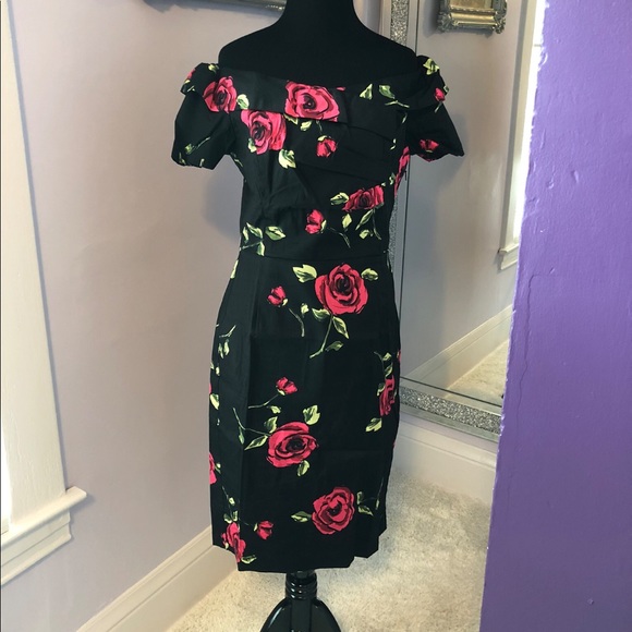 Belle Pogue Dresses & Skirts - Black Floral Pinup Wiggle Dress Size 10